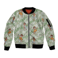 Mint Palaka Hula Girls Seamless Hawaii Aloha Sleeve Zip Bomber Jacket LT7 Unisex Mint - Polynesian Pride