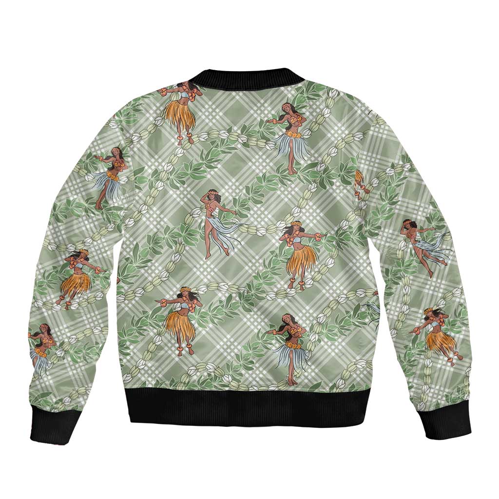Mint Palaka Hula Girls Seamless Hawaii Aloha Sleeve Zip Bomber Jacket LT7 - Polynesian Pride