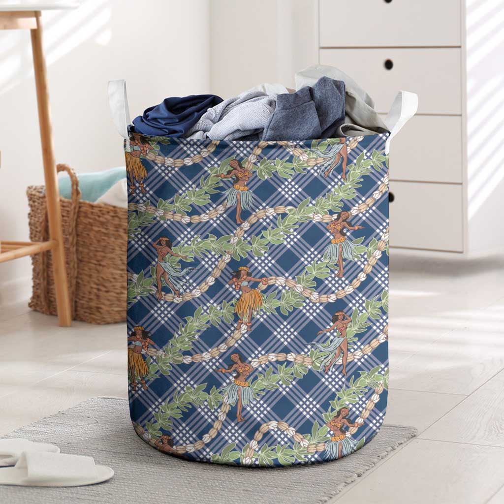 Navy Blue Palaka Hula Girls Seamless Hawaii Aloha Laundry Basket LT7 Navy Blue - Polynesian Pride