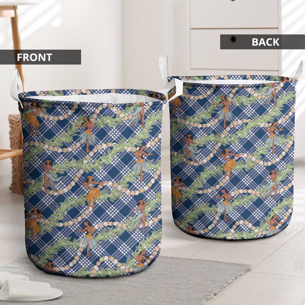 Navy Blue Palaka Hula Girls Seamless Hawaii Aloha Laundry Basket LT7 - Polynesian Pride