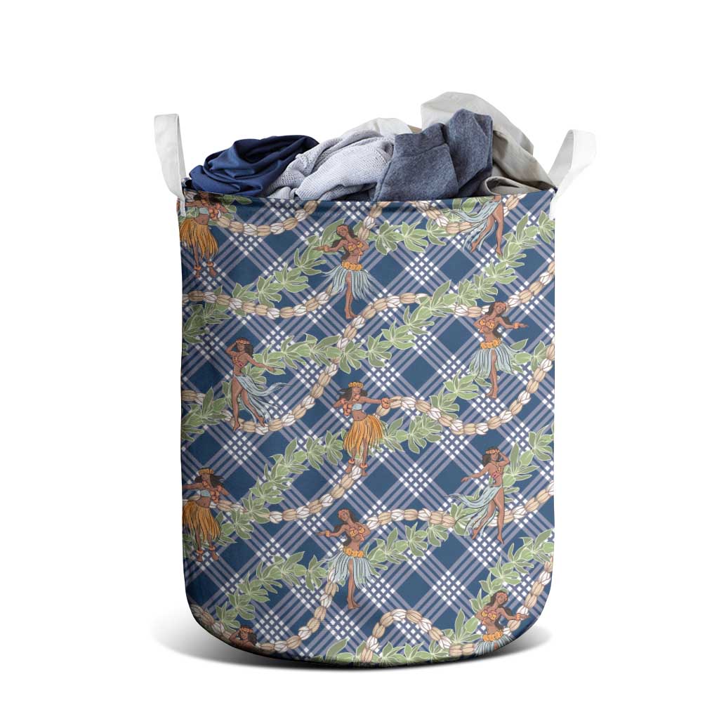 Navy Blue Palaka Hula Girls Seamless Hawaii Aloha Laundry Basket LT7 - Polynesian Pride