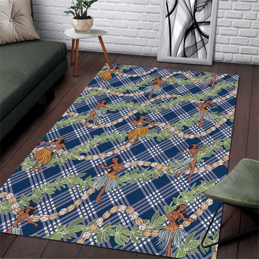 Navy Blue Palaka Hula Girls Seamless Hawaii Aloha Area Rug LT7 Navy Blue - Polynesian Pride