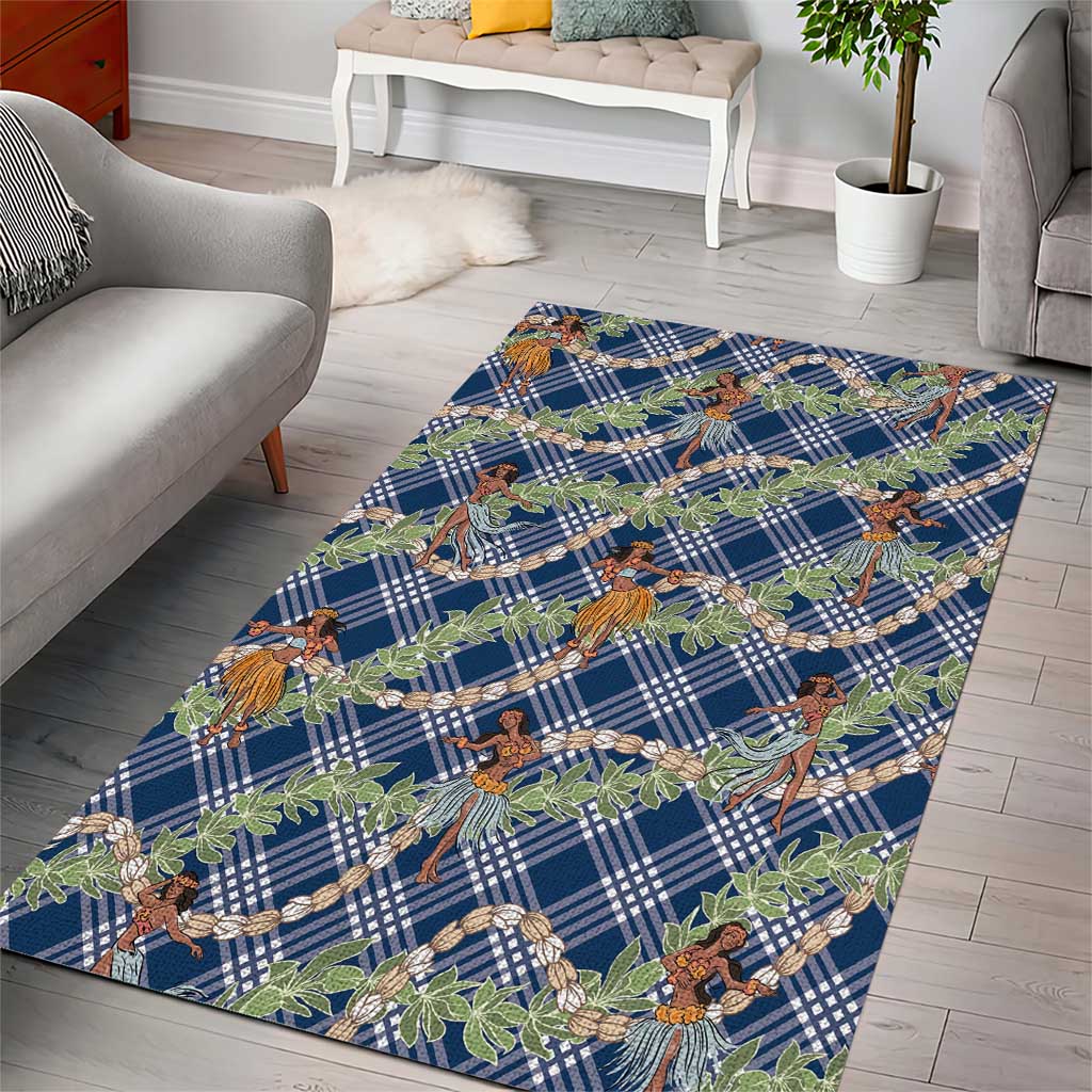 Navy Blue Palaka Hula Girls Seamless Hawaii Aloha Area Rug LT7 - Polynesian Pride