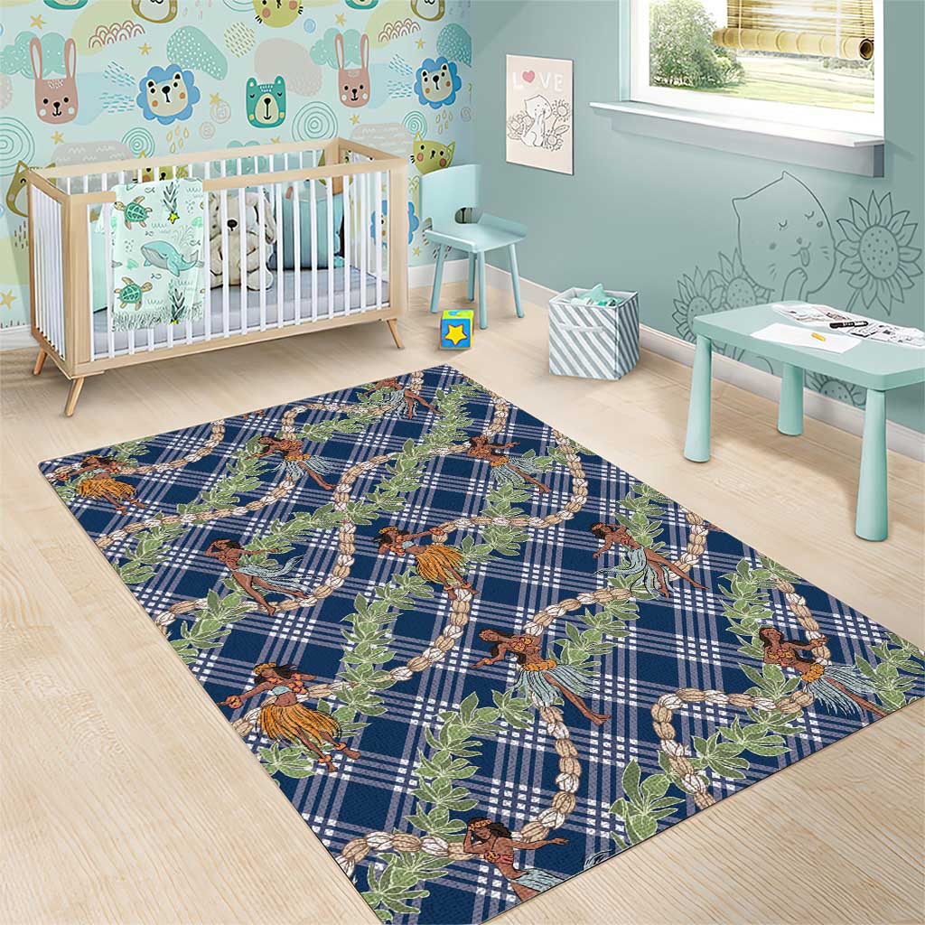Navy Blue Palaka Hula Girls Seamless Hawaii Aloha Area Rug LT7 - Polynesian Pride