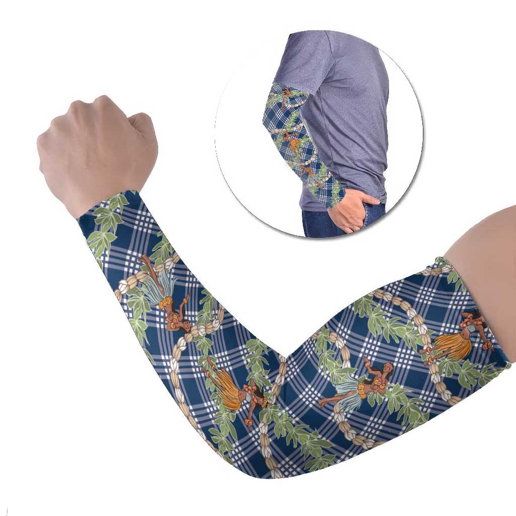 Navy Blue Palaka Hula Girls Seamless Hawaii Aloha Arm Sleeves LT7 Set of 2 Navy Blue - Polynesian Pride