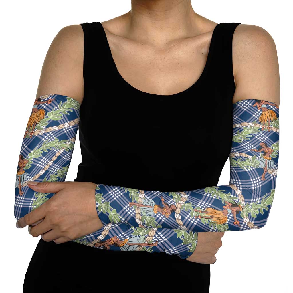 Navy Blue Palaka Hula Girls Seamless Hawaii Aloha Arm Sleeves LT7 - Polynesian Pride