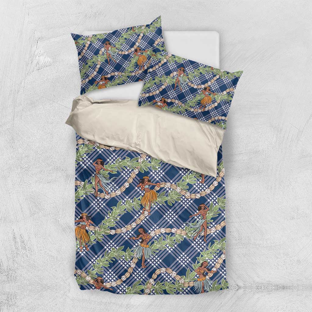 Navy Blue Palaka Hula Girls Seamless Hawaii Aloha Bedding Set LT7 US Twin 172cm x 218cm Navy Blue - Polynesian Pride