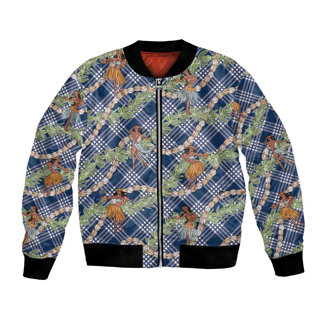 Navy Blue Palaka Hula Girls Seamless Hawaii Aloha Bomber Jacket LT7 Unisex Navy Blue - Polynesian Pride