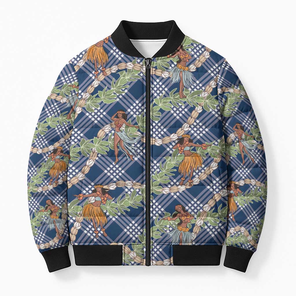 Navy Blue Palaka Hula Girls Seamless Hawaii Aloha Bomber Puffer Jacket LT7 Unisex Navy Blue - Polynesian Pride