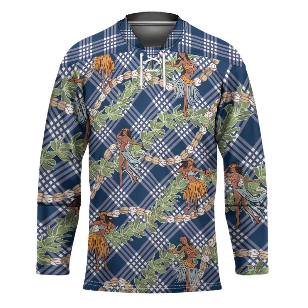 Navy Blue Palaka Hula Girls Seamless Hawaii Aloha Hockey Jersey LT7 Unisex Navy Blue - Polynesian Pride