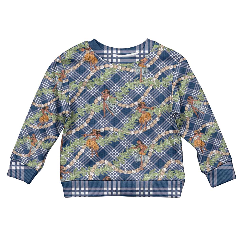 Navy Blue Palaka Hula Girls Seamless Hawaii Aloha Kid Ugly Christmas Sweater LT7 Kid Navy Blue - Polynesian Pride