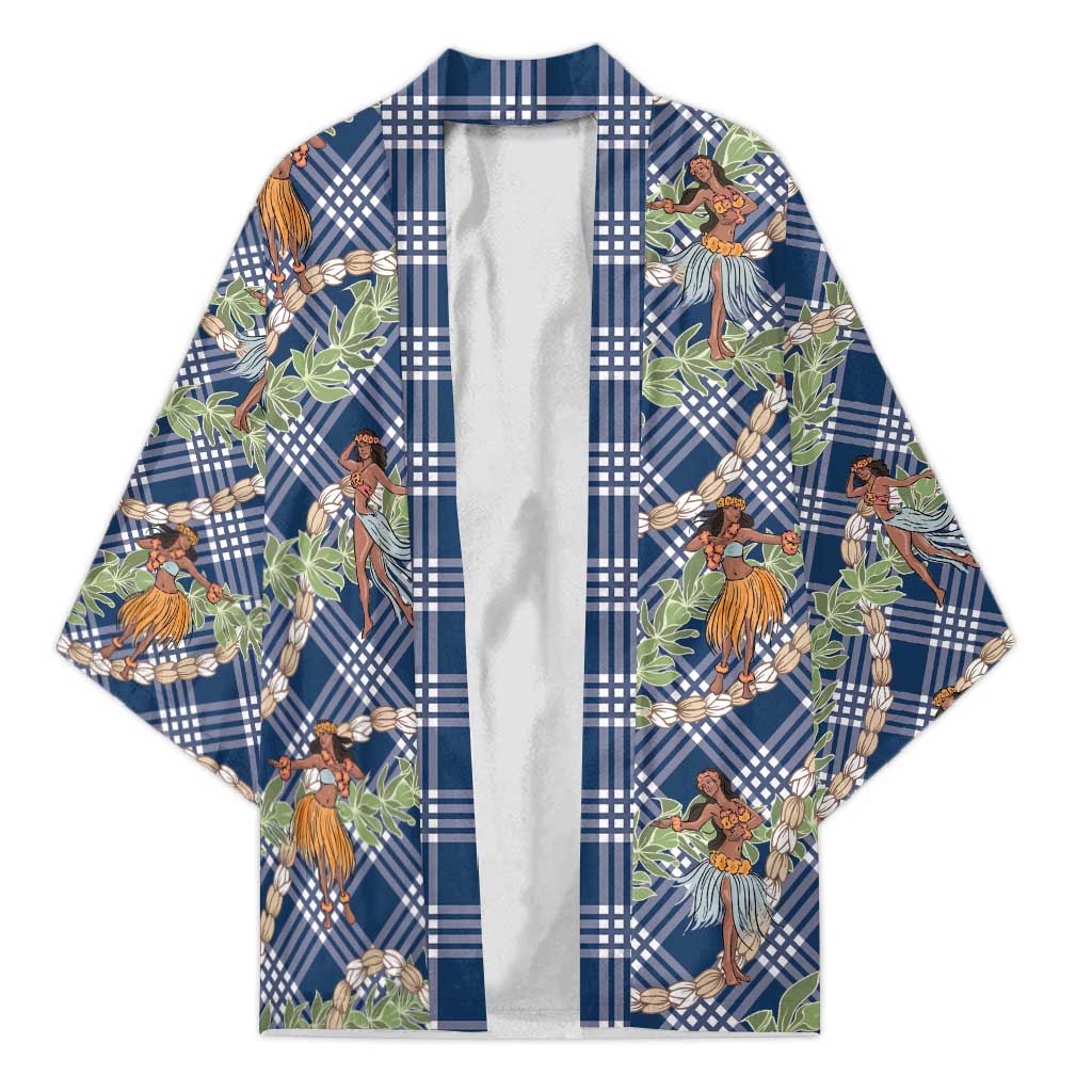 Navy Blue Palaka Hula Girls Seamless Hawaii Aloha Kimono LT7 Unisex Navy Blue - Polynesian Pride