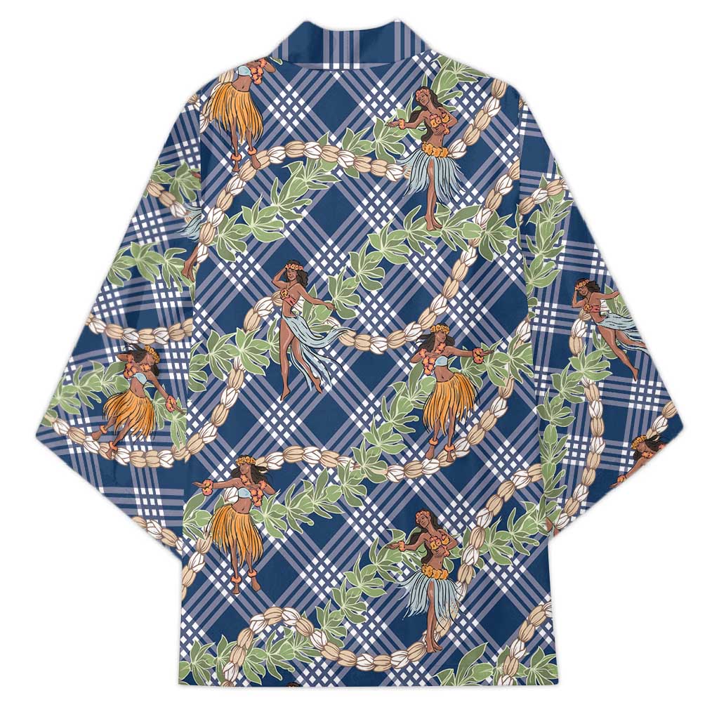 Navy Blue Palaka Hula Girls Seamless Hawaii Aloha Kimono LT7 - Polynesian Pride