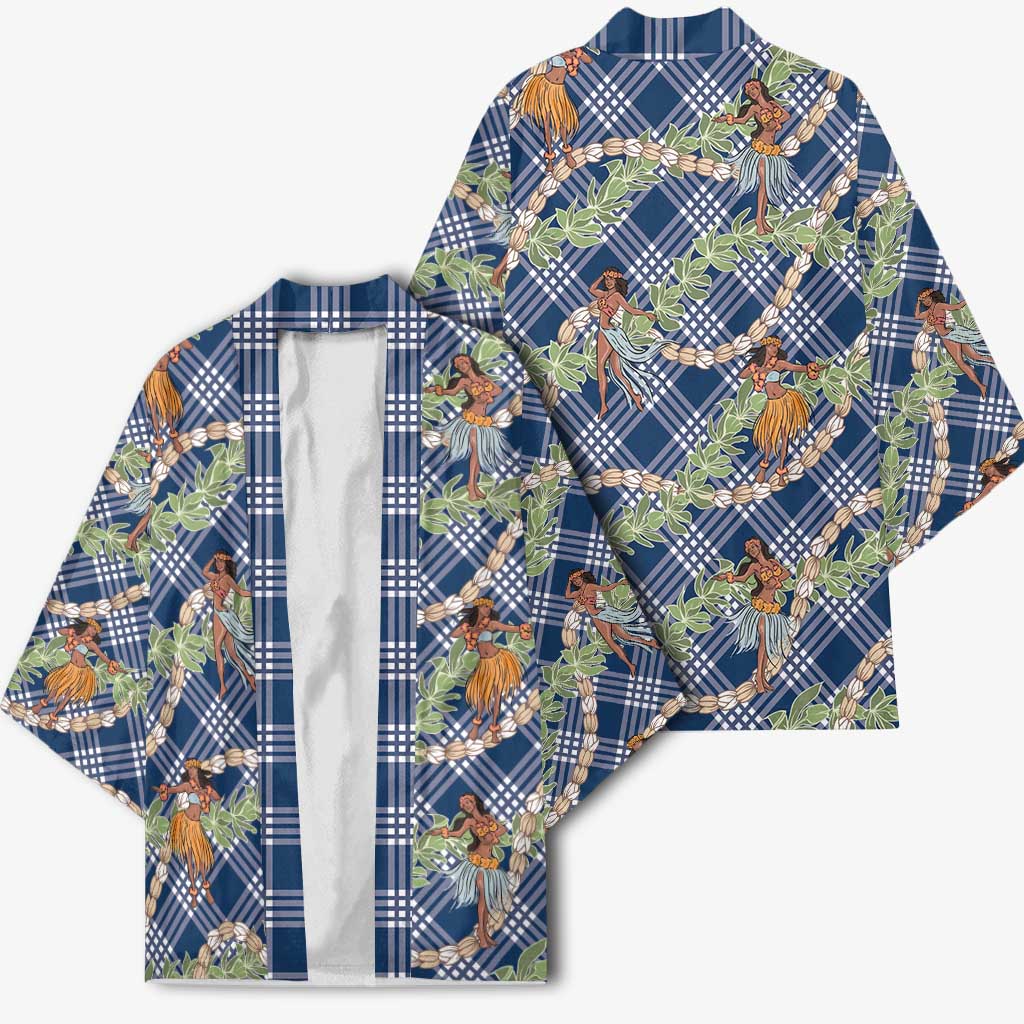 Navy Blue Palaka Hula Girls Seamless Hawaii Aloha Kimono LT7 - Polynesian Pride