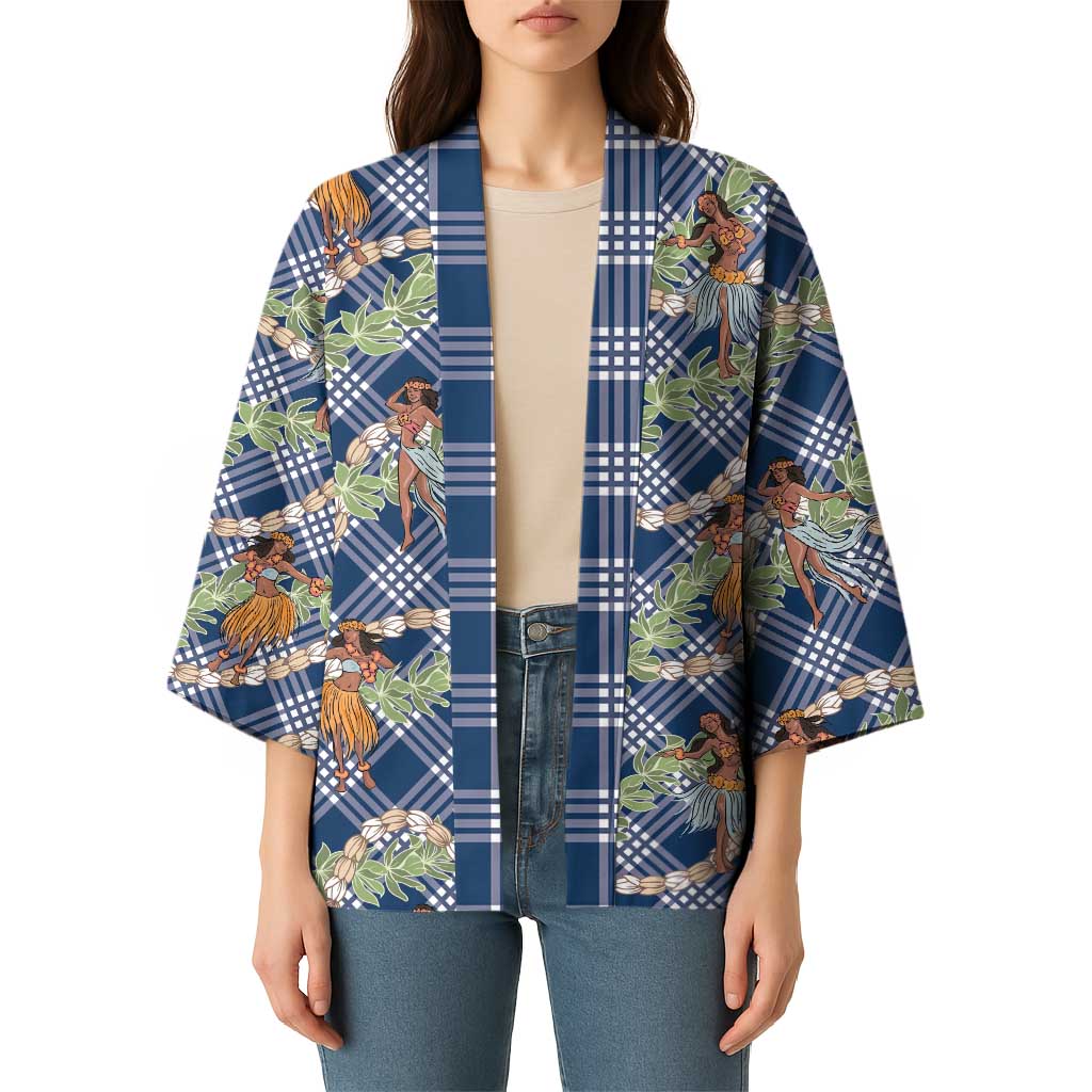 Navy Blue Palaka Hula Girls Seamless Hawaii Aloha Kimono LT7 - Polynesian Pride