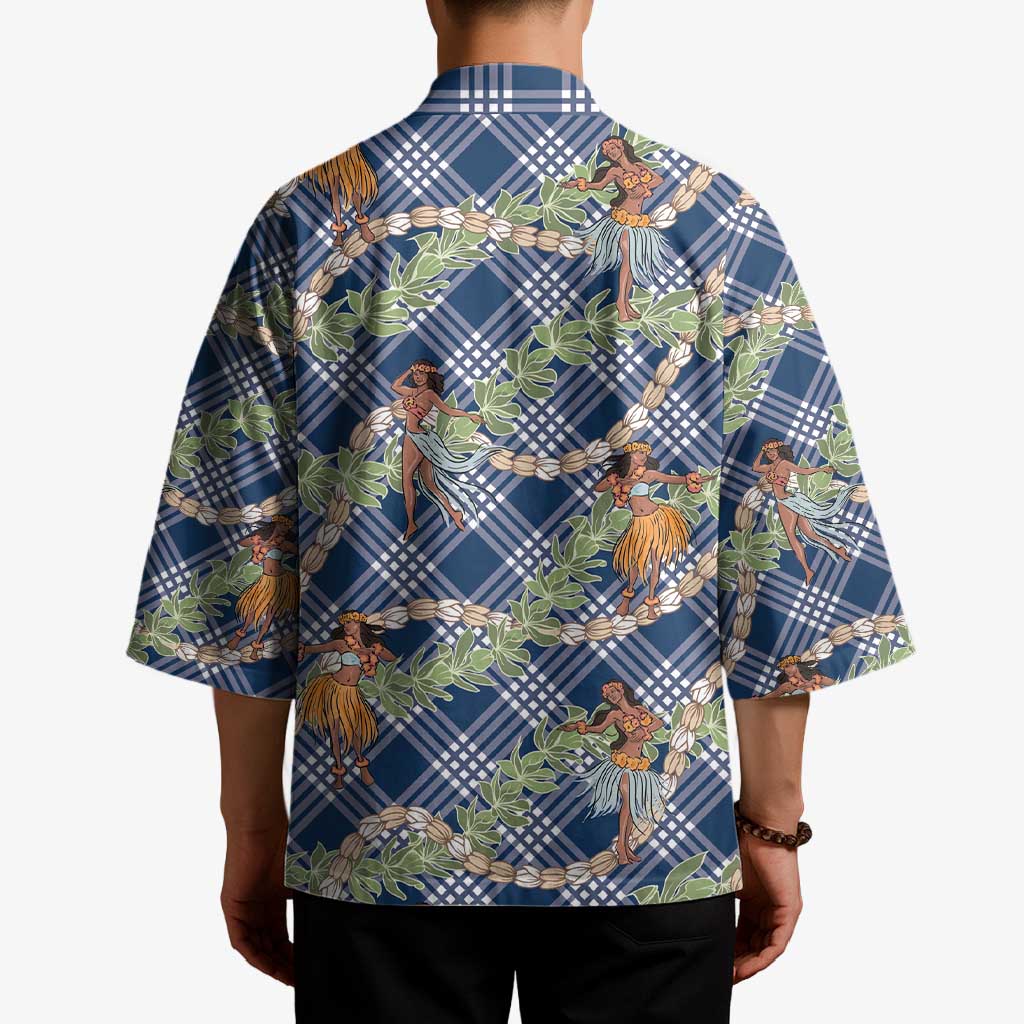 Navy Blue Palaka Hula Girls Seamless Hawaii Aloha Kimono LT7 - Polynesian Pride