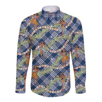 Navy Blue Palaka Hula Girls Seamless Hawaii Aloha Long Sleeve Button Shirt LT7 Unisex Navy Blue - Polynesian Pride