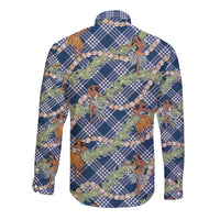 Navy Blue Palaka Hula Girls Seamless Hawaii Aloha Long Sleeve Button Shirt LT7 - Polynesian Pride