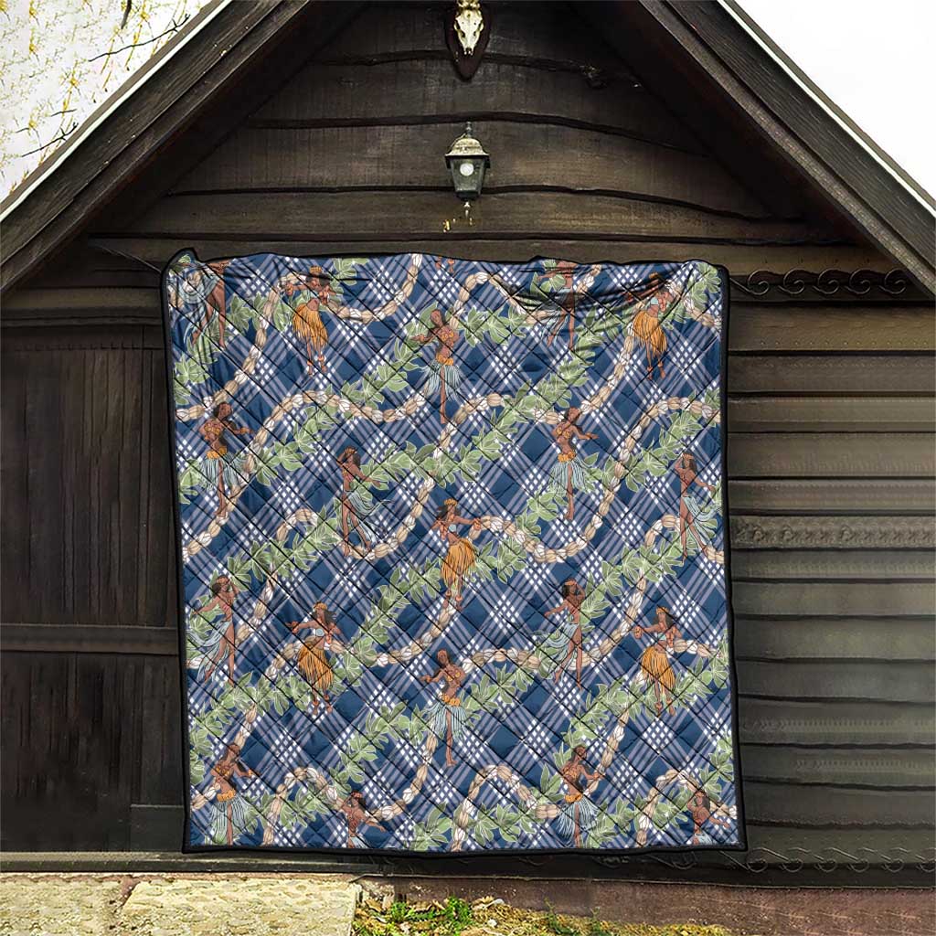 Navy Blue Palaka Hula Girls Seamless Hawaii Aloha Quilt LT7 - Polynesian Pride