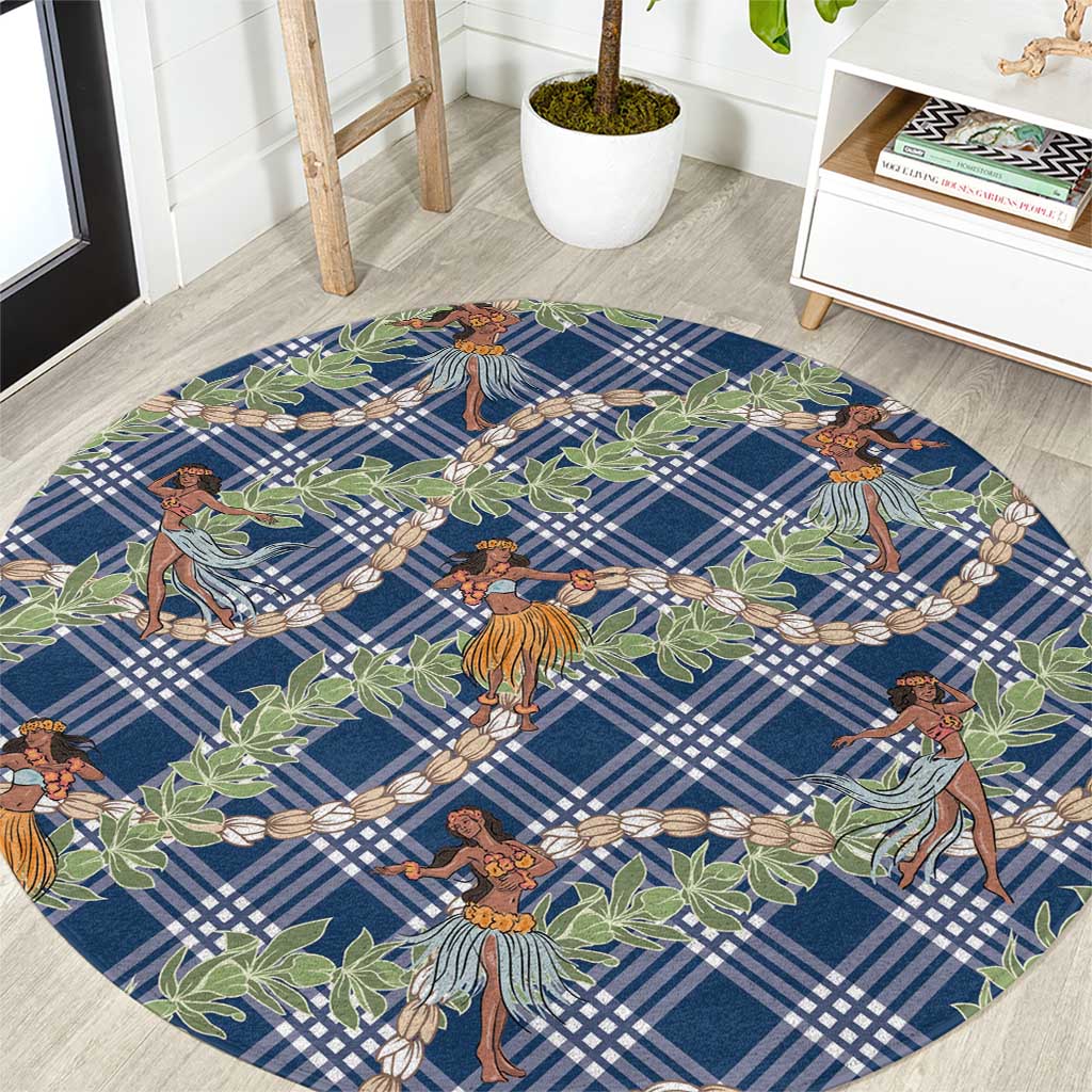 Navy Blue Palaka Hula Girls Seamless Hawaii Aloha Round Carpet LT7 Navy Blue - Polynesian Pride