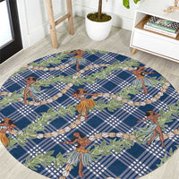 Navy Blue Palaka Hula Girls Seamless Hawaii Aloha Round Carpet LT7 Navy Blue - Polynesian Pride