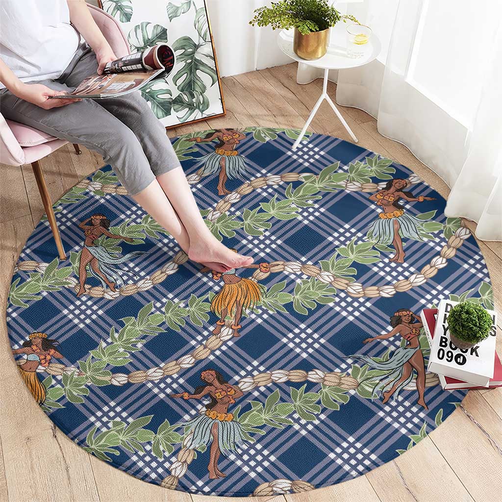 Navy Blue Palaka Hula Girls Seamless Hawaii Aloha Round Carpet LT7 - Polynesian Pride