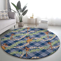 Navy Blue Palaka Hula Girls Seamless Hawaii Aloha Round Carpet LT7 - Polynesian Pride