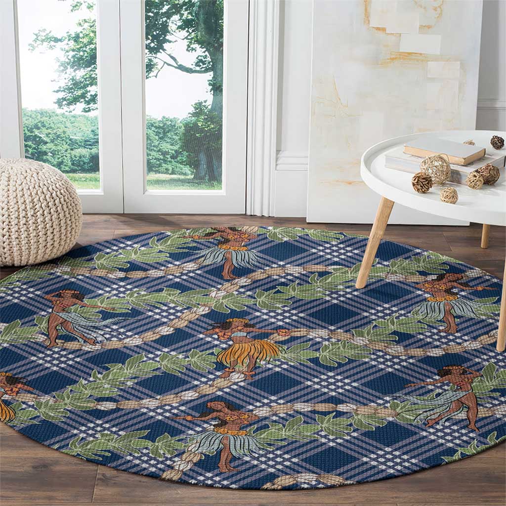 Navy Blue Palaka Hula Girls Seamless Hawaii Aloha Round Carpet LT7 - Polynesian Pride