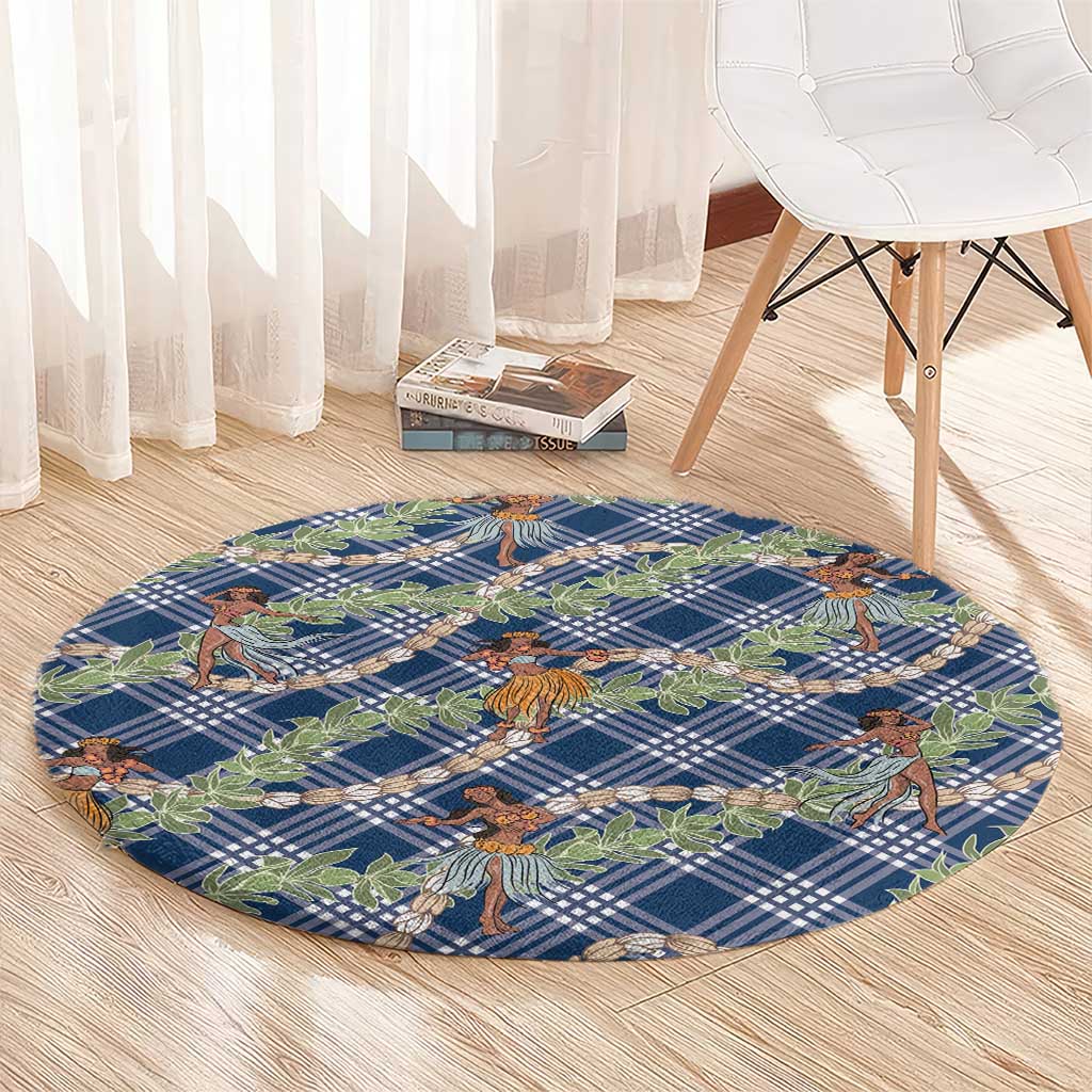 Navy Blue Palaka Hula Girls Seamless Hawaii Aloha Round Carpet LT7 - Polynesian Pride