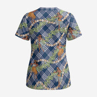 Navy Blue Palaka Hula Girls Seamless Hawaii Aloha Scrub Top LT7 - Polynesian Pride