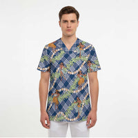 Navy Blue Palaka Hula Girls Seamless Hawaii Aloha Scrub Top LT7 - Polynesian Pride
