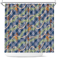 Navy Blue Palaka Hula Girls Seamless Hawaii Aloha Shower Curtain LT7 Navy Blue - Polynesian Pride