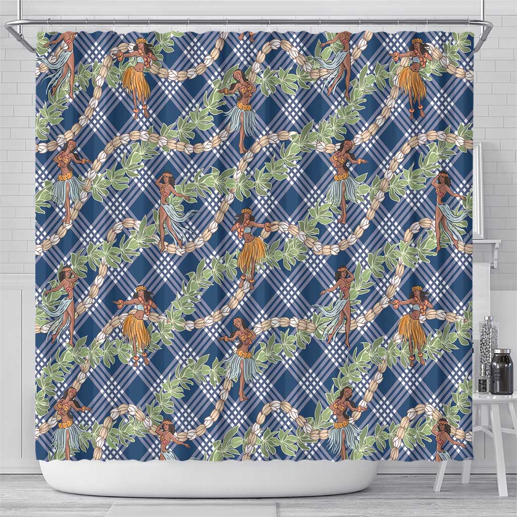 Navy Blue Palaka Hula Girls Seamless Hawaii Aloha Shower Curtain LT7 - Polynesian Pride