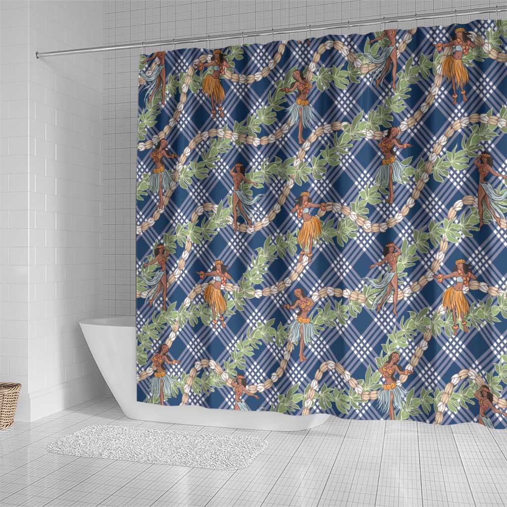 Navy Blue Palaka Hula Girls Seamless Hawaii Aloha Shower Curtain LT7 - Polynesian Pride
