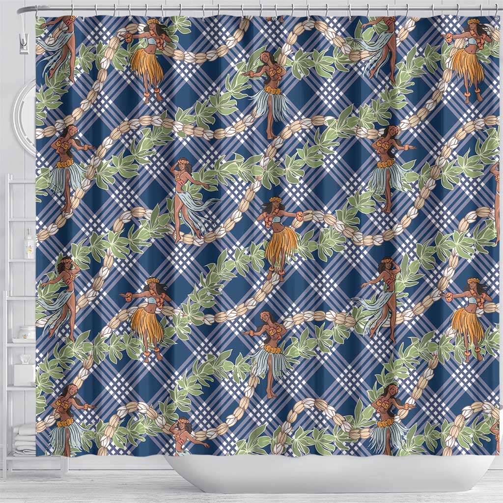 Navy Blue Palaka Hula Girls Seamless Hawaii Aloha Shower Curtain LT7 - Polynesian Pride