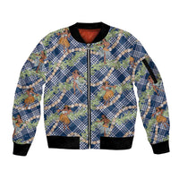 Navy Blue Palaka Hula Girls Seamless Hawaii Aloha Sleeve Zip Bomber Jacket LT7 Unisex Navy Blue - Polynesian Pride
