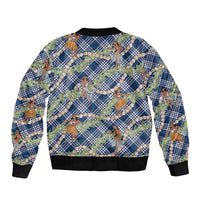 Navy Blue Palaka Hula Girls Seamless Hawaii Aloha Sleeve Zip Bomber Jacket LT7 - Polynesian Pride