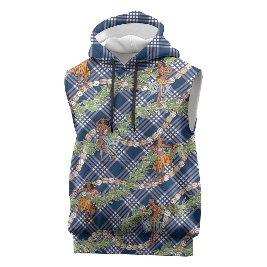 Navy Blue Palaka Hula Girls Seamless Hawaii Aloha Sleeveless Hoodie LT7 Navy Blue - Polynesian Pride