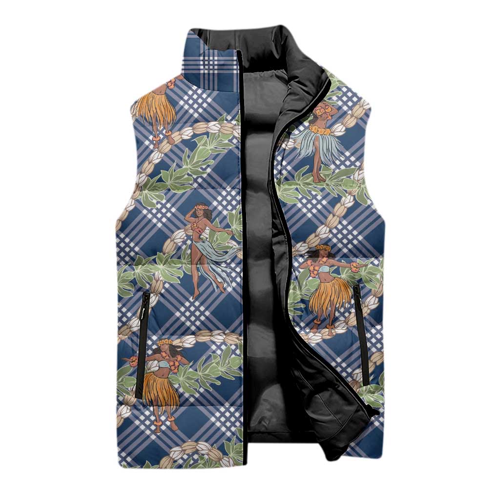 Navy Blue Palaka Hula Girls Seamless Hawaii Aloha Sleeveless Puffer Jacket LT7 - Polynesian Pride