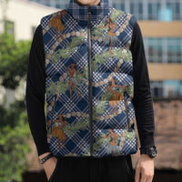 Navy Blue Palaka Hula Girls Seamless Hawaii Aloha Sleeveless Puffer Jacket LT7 - Polynesian Pride