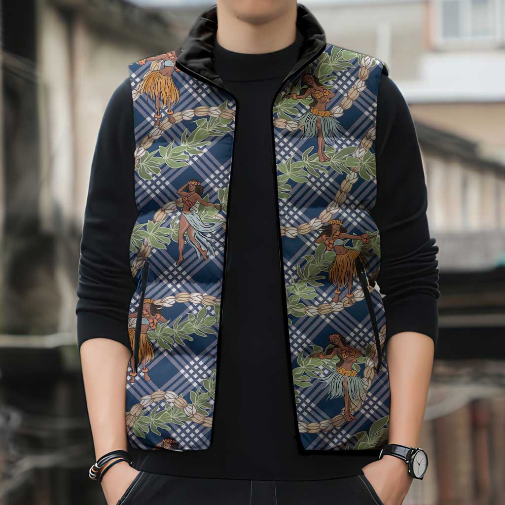 Navy Blue Palaka Hula Girls Seamless Hawaii Aloha Sleeveless Puffer Jacket LT7 - Polynesian Pride