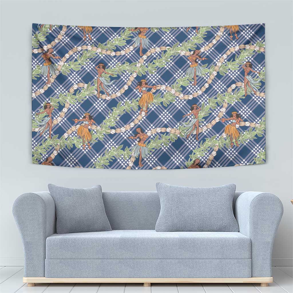 Navy Blue Palaka Hula Girls Seamless Hawaii Aloha Tapestry LT7 - Polynesian Pride