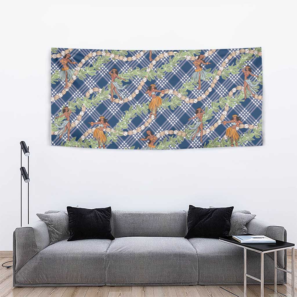 Navy Blue Palaka Hula Girls Seamless Hawaii Aloha Tapestry LT7 - Polynesian Pride