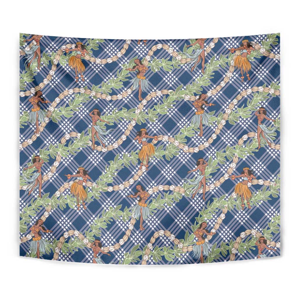 Navy Blue Palaka Hula Girls Seamless Hawaii Aloha Tapestry LT7 - Polynesian Pride