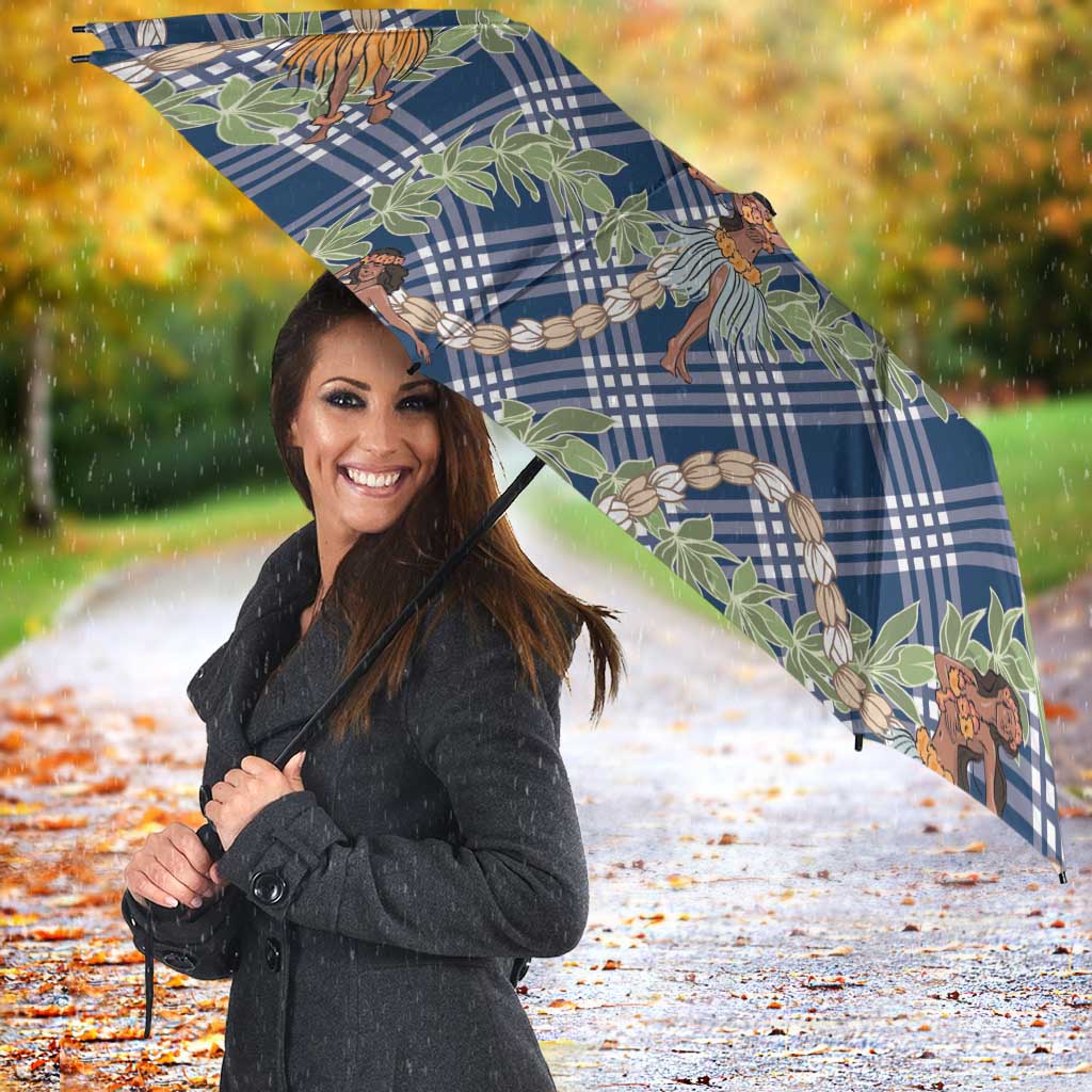Navy Blue Palaka Hula Girls Seamless Hawaii Aloha Umbrella LT7 - Polynesian Pride