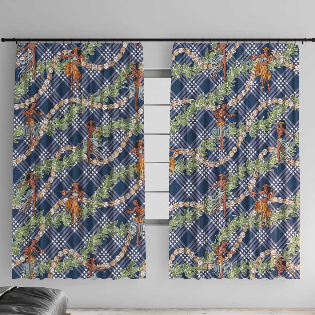 Navy Blue Palaka Hula Girls Seamless Hawaii Aloha Window Curtain LT7 With Hooks Navy Blue - Polynesian Pride