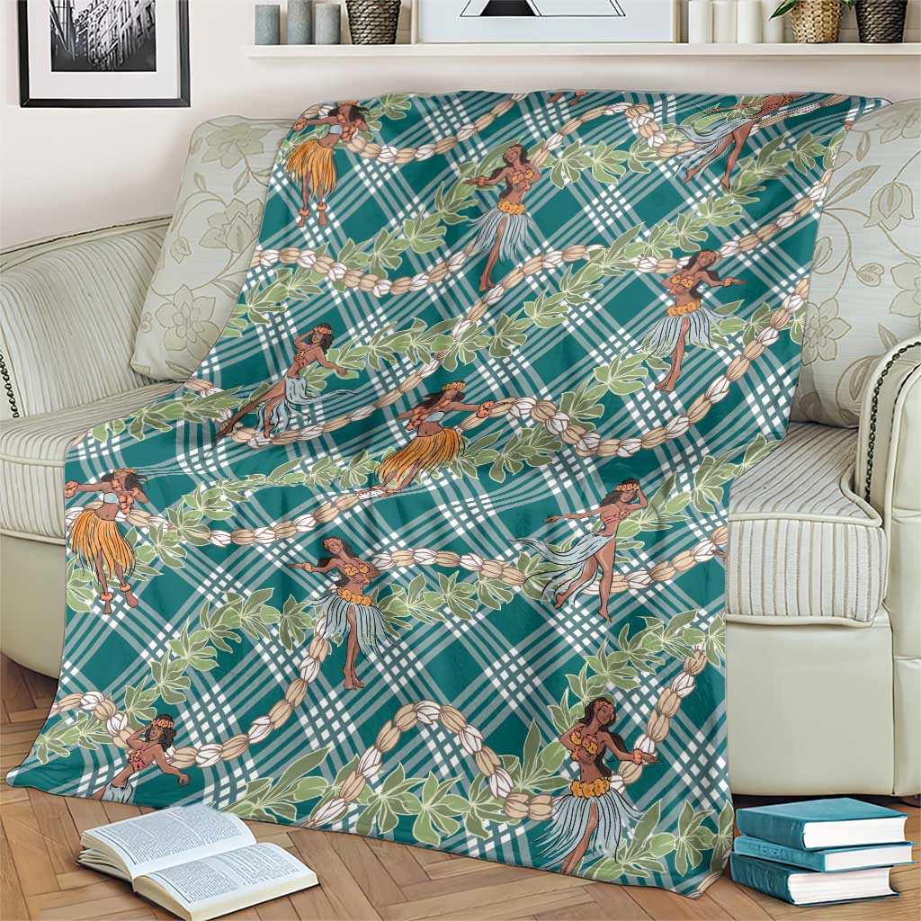 Teal Palaka Hula Girls Seamless Hawaii Aloha Blanket LT7 - Polynesian Pride