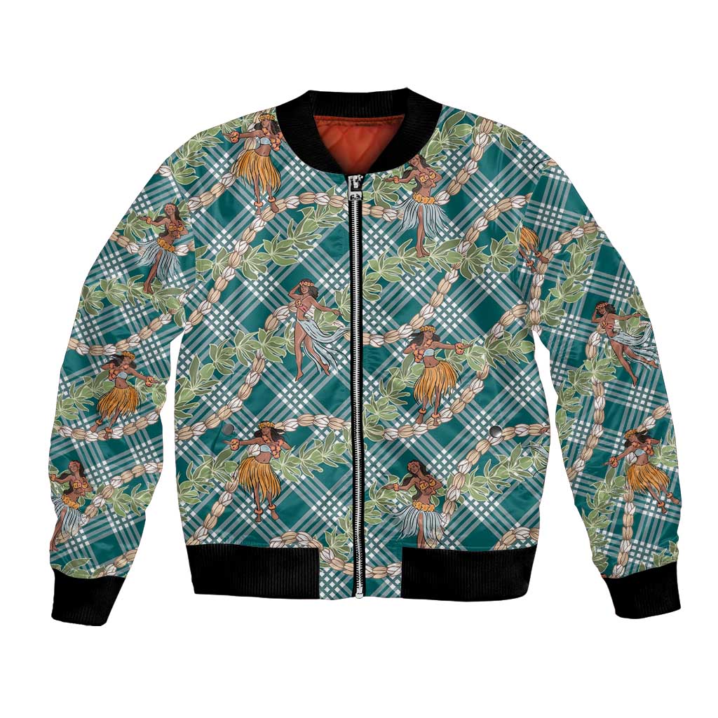 Teal Palaka Hula Girls Seamless Hawaii Aloha Bomber Jacket LT7 Unisex Teal - Polynesian Pride