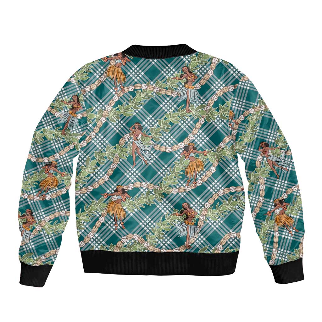Teal Palaka Hula Girls Seamless Hawaii Aloha Bomber Jacket LT7 - Polynesian Pride