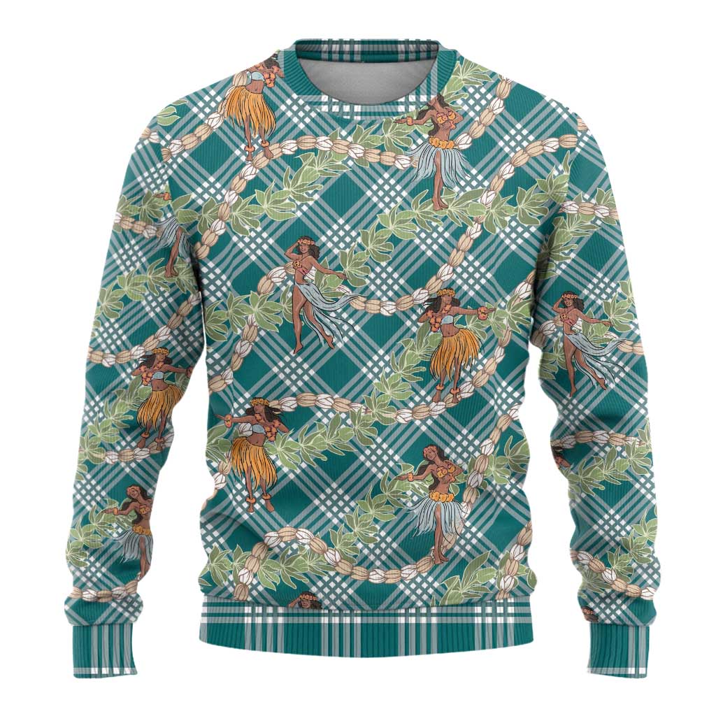 Teal Palaka Hula Girls Seamless Hawaii Aloha Ugly Christmas Sweater LT7 - Polynesian Pride
